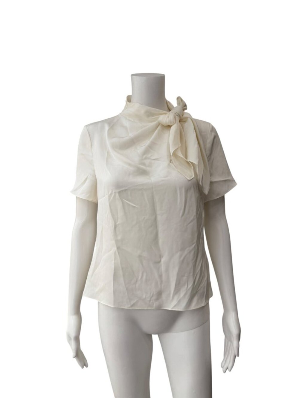 $325 Theory White Silk Blouse Twist Bow Scarf Silk Shirt size Small